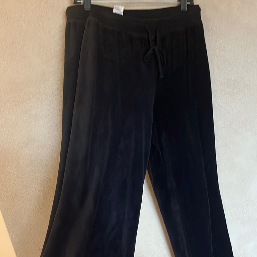 XL Velvet velour wide leg stretch drawstring elastic black pant 34” waist comfy